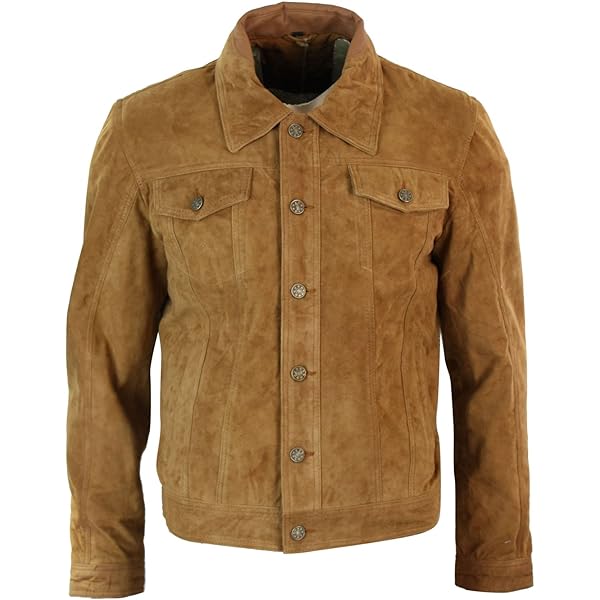 Men's New Trucker Jacket Western Classic Shirt Cow Suede Leather